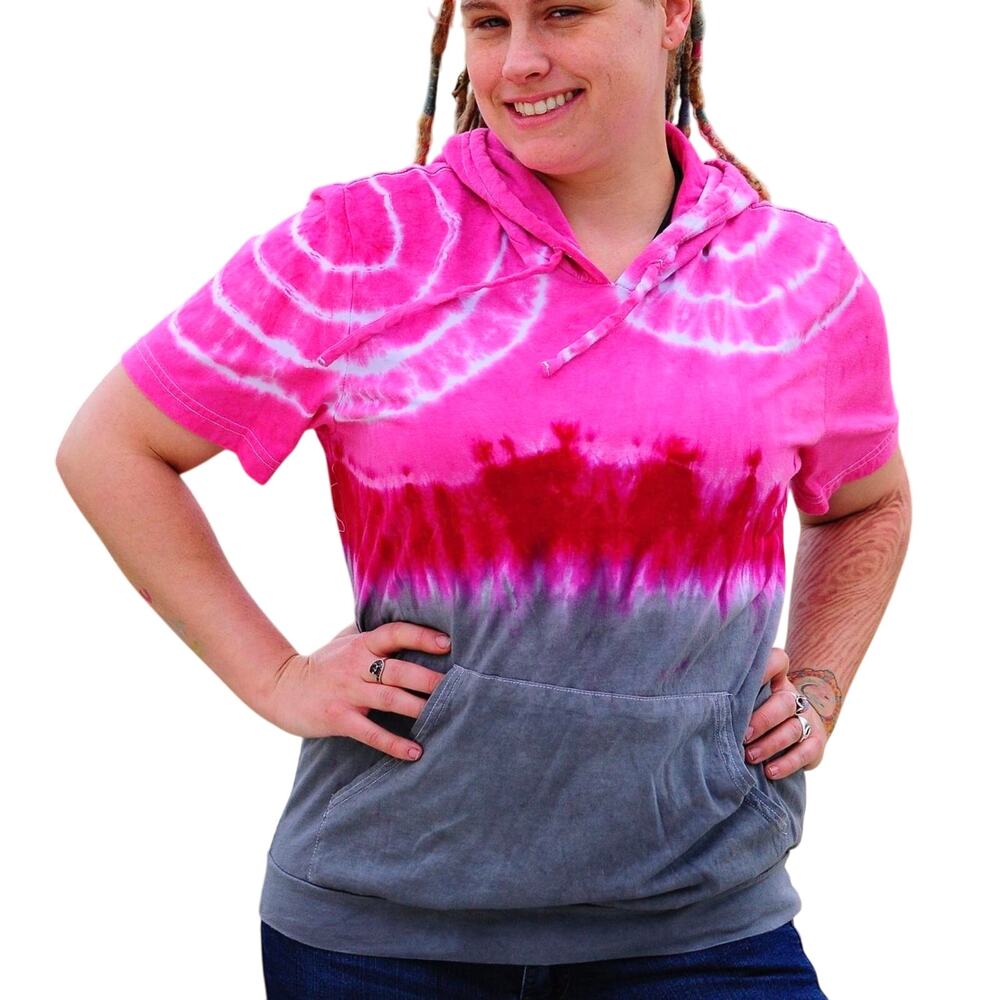 Hooded Short Sleeve Tie Dye Tee with Front Pocket - Unisex - Bella Canvas